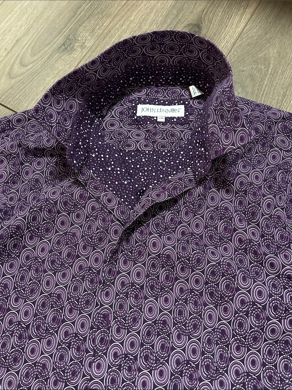 John Lennon Purple Patterned Men's Button-Down Shirt